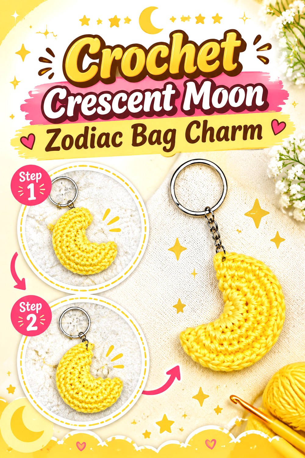 Crochet Crescent Moon Zodiac Bag Charm