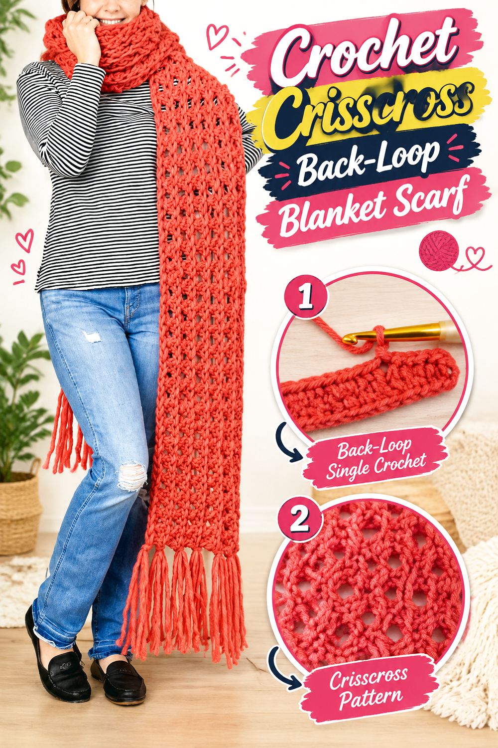 Crochet Crisscross Back Loop Blanket Scarf