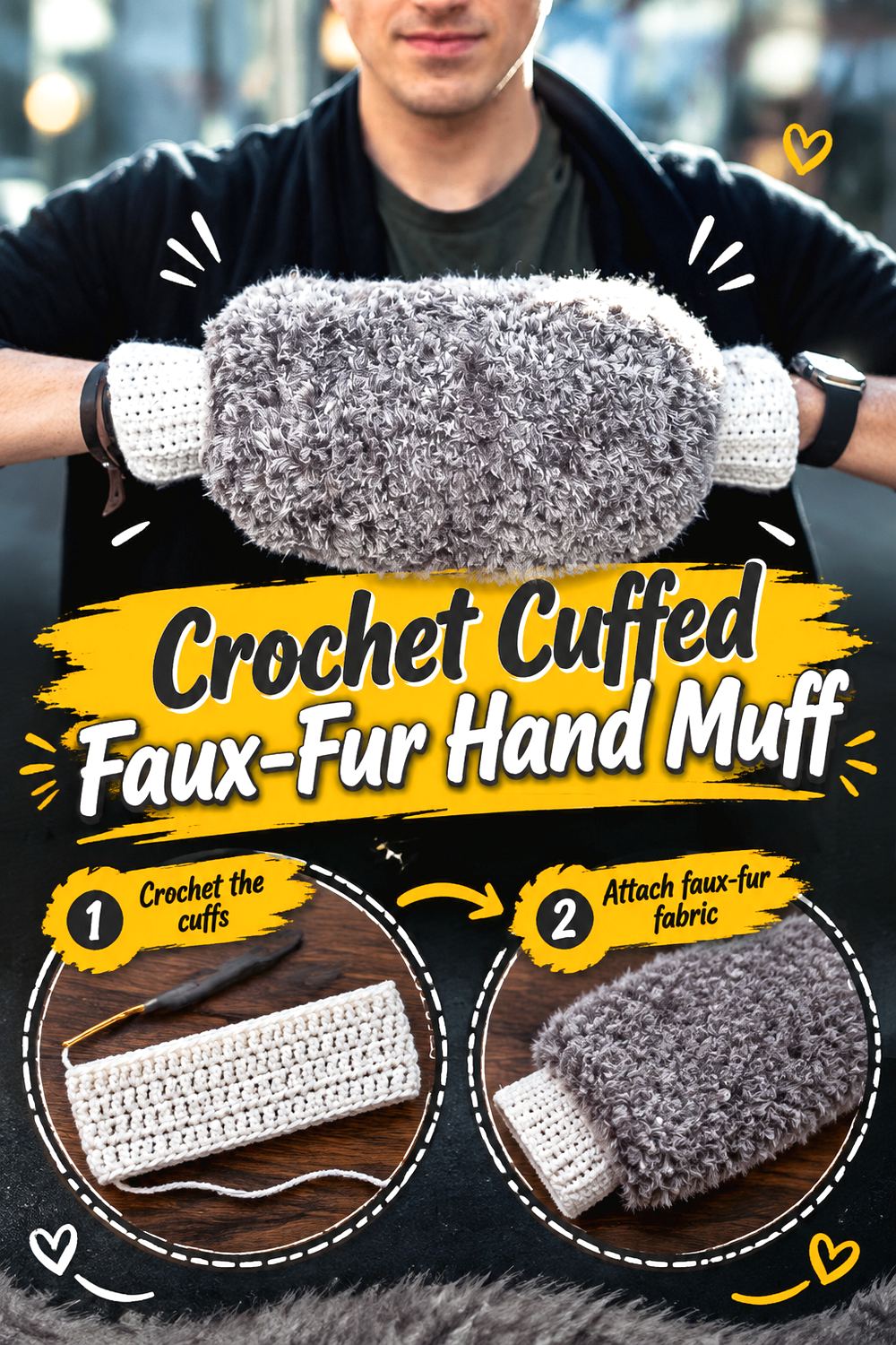 Crochet Cuffed Faux Fur Hand Muff