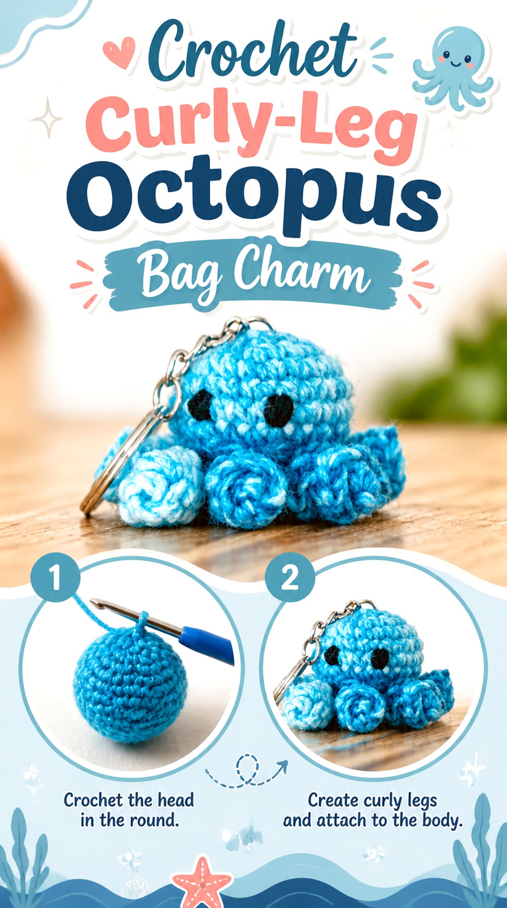 Crochet Curly Leg Octopus Bag Charm