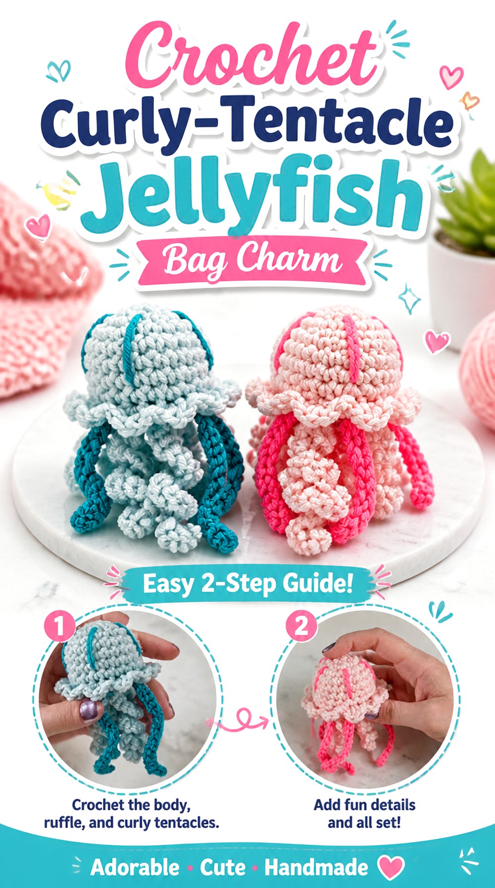 Crochet Curly Tentacle Jellyfish Bag Charm
