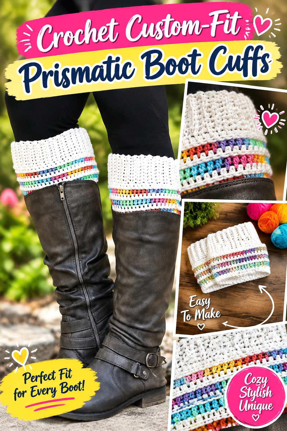 Crochet Custom Fit Prismatic Boot Cuffs