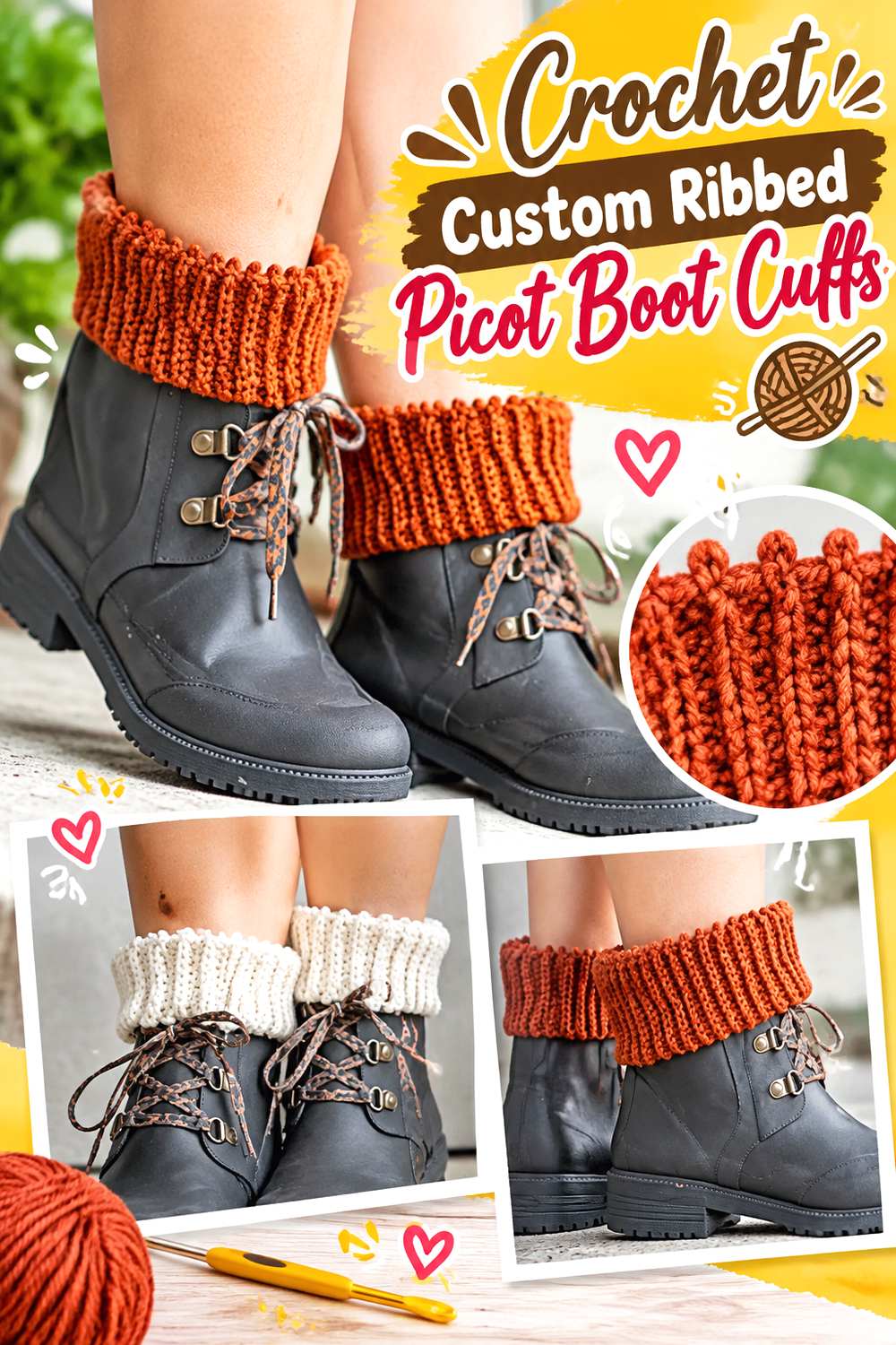 Crochet Custom Ribbed Picot Boot Cuffs