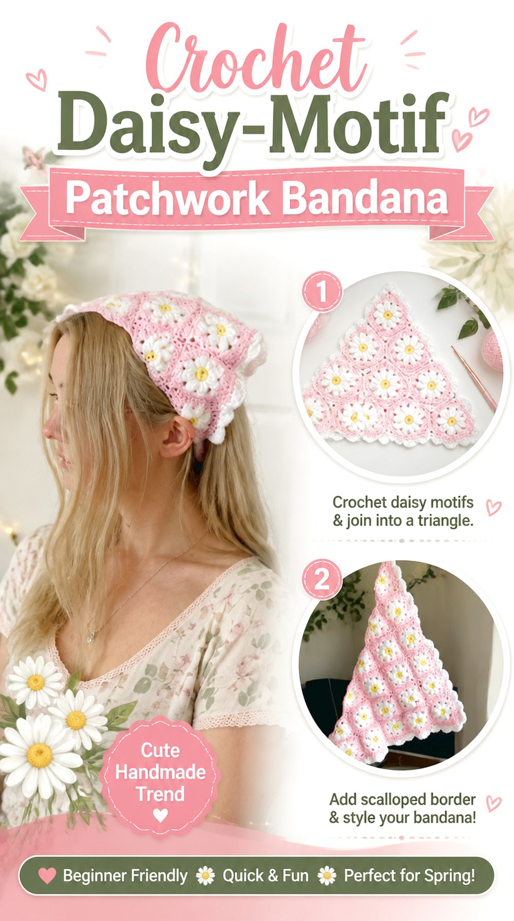 Crochet Daisy Motif Patchwork Bandana