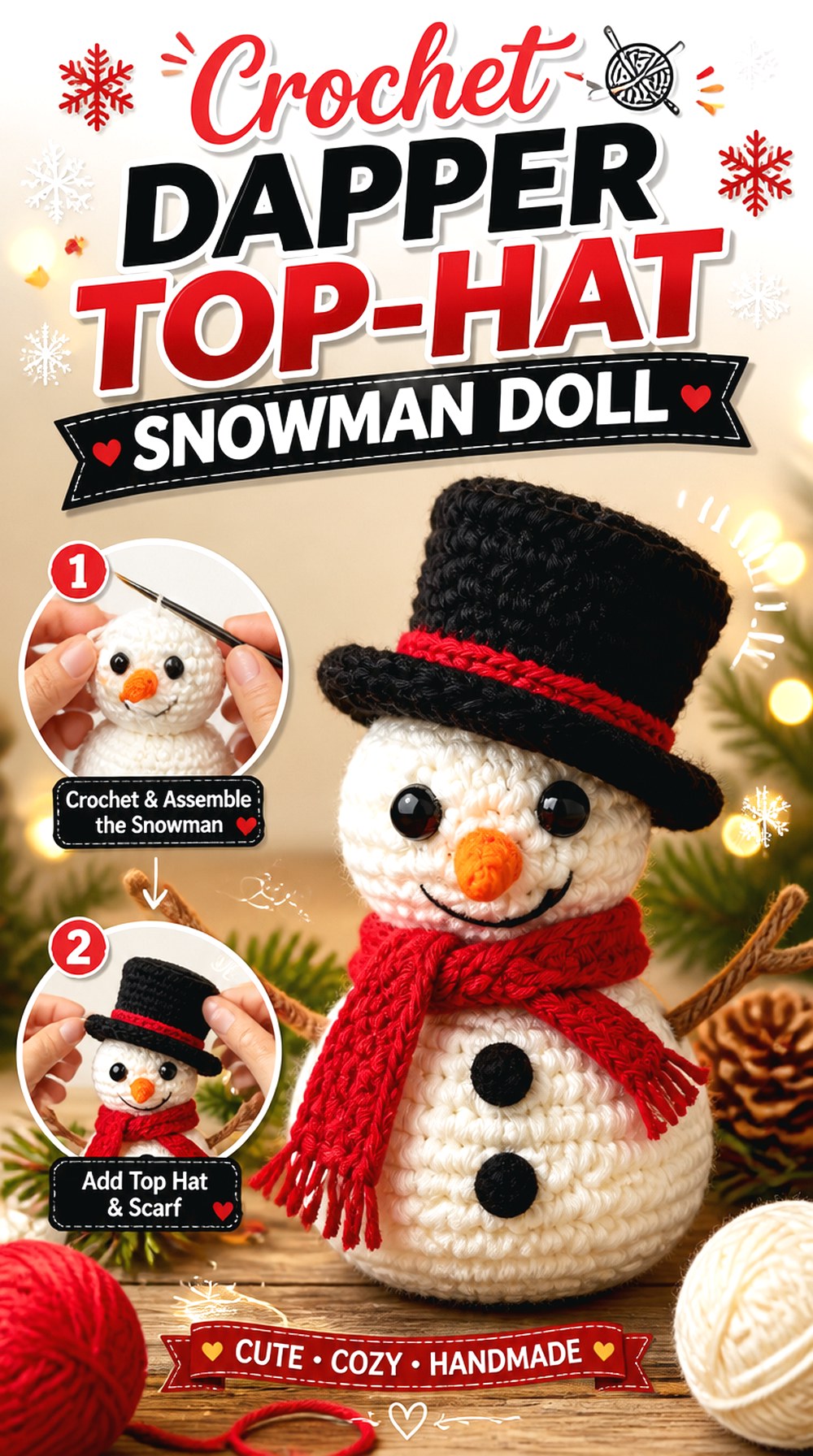 Crochet Dapper Top Hat Snowman Doll