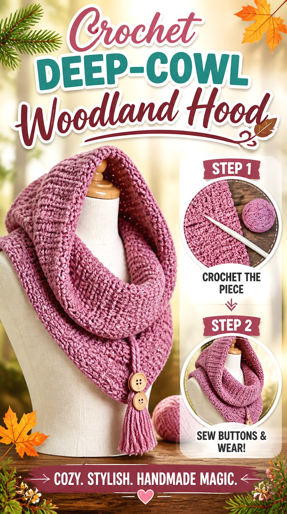 Crochet Deep Cowl Woodland Hood
