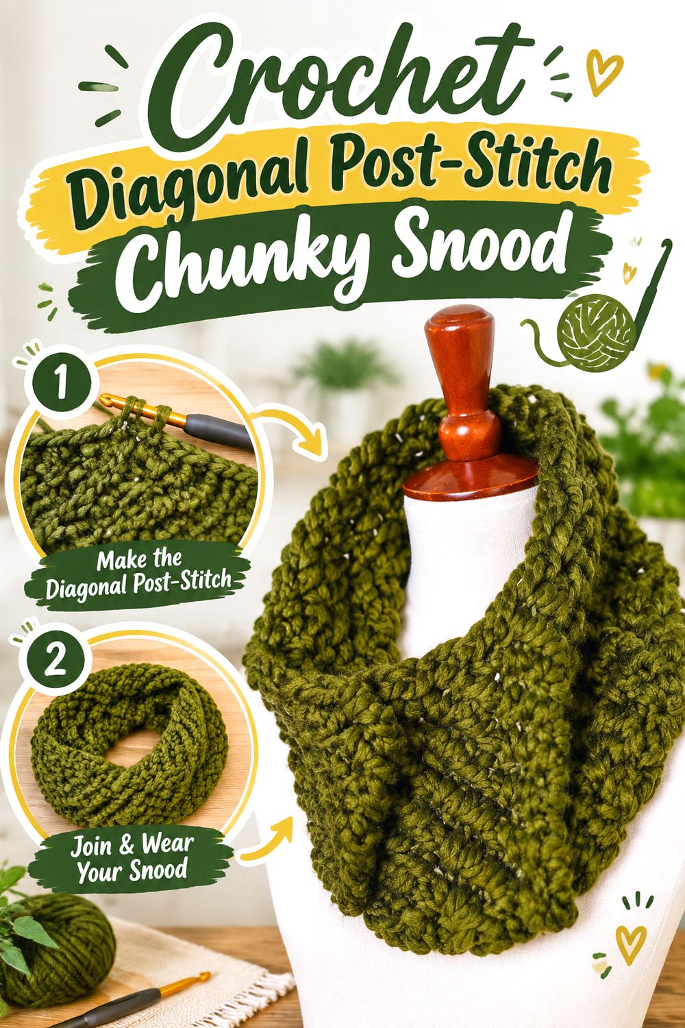 Crochet Diagonal Post Stitch Chunky Snood