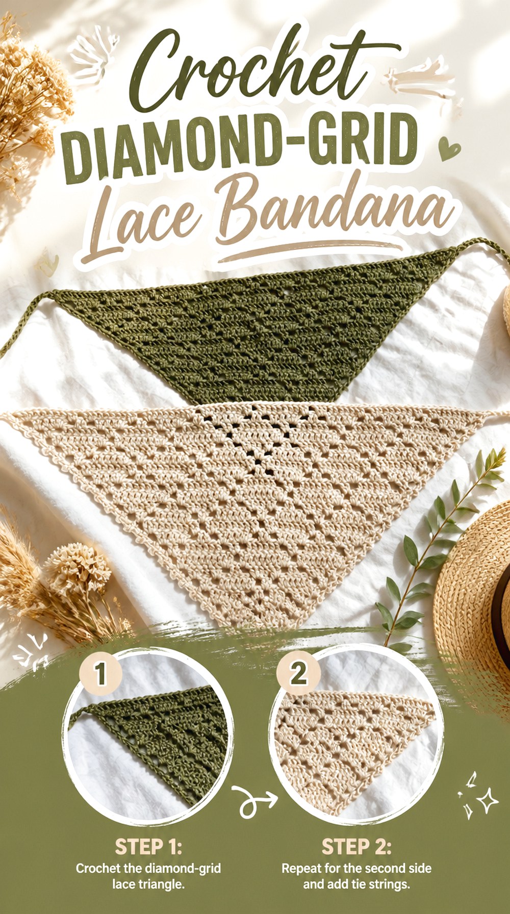Crochet Diamond Grid Lace Bandana