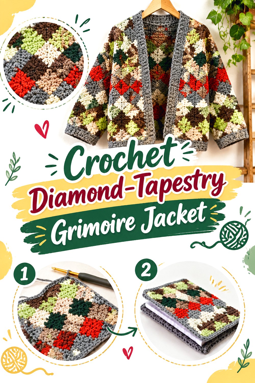 Crochet Diamond Tapestry Grimoire Jacket