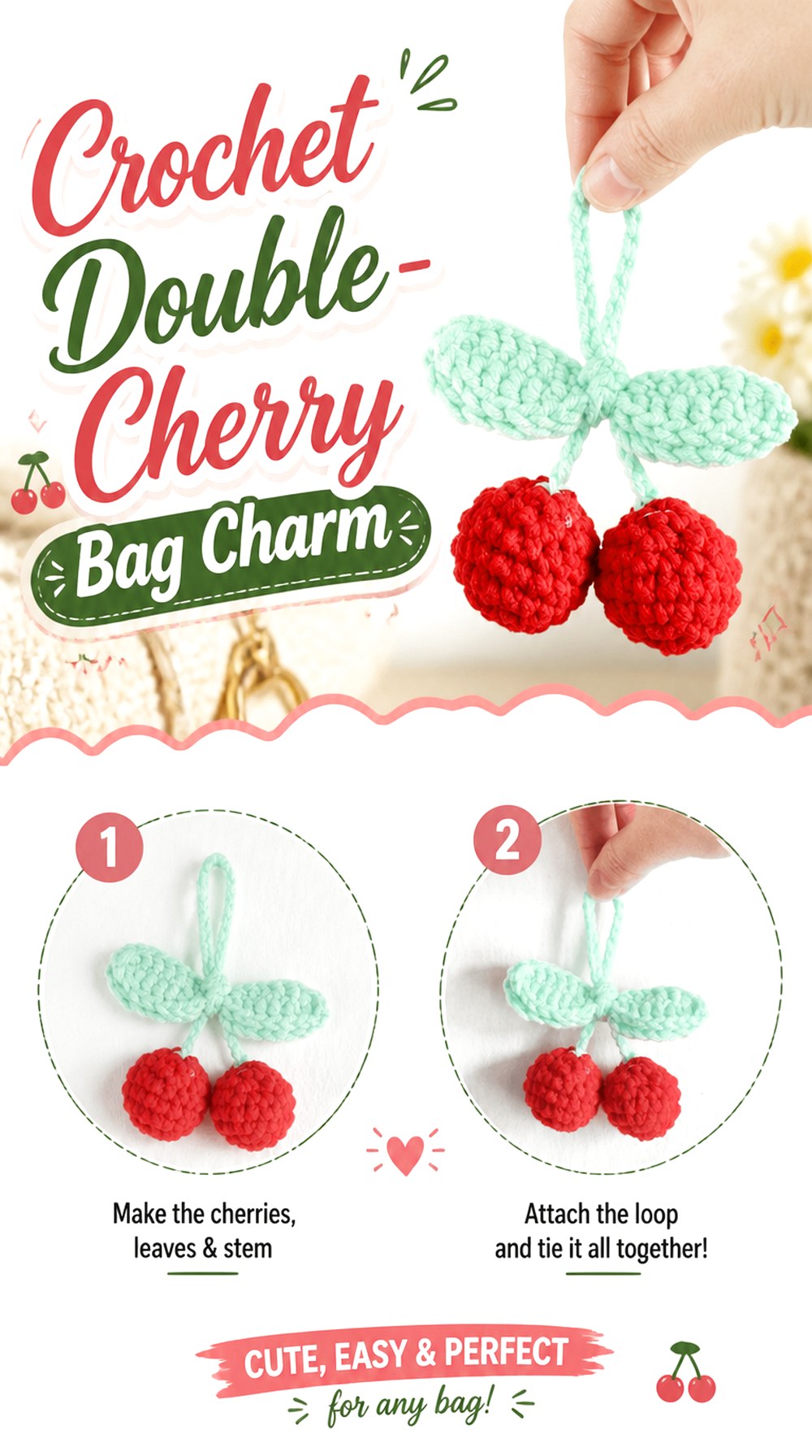 Crochet Double Cherry Bag Charm