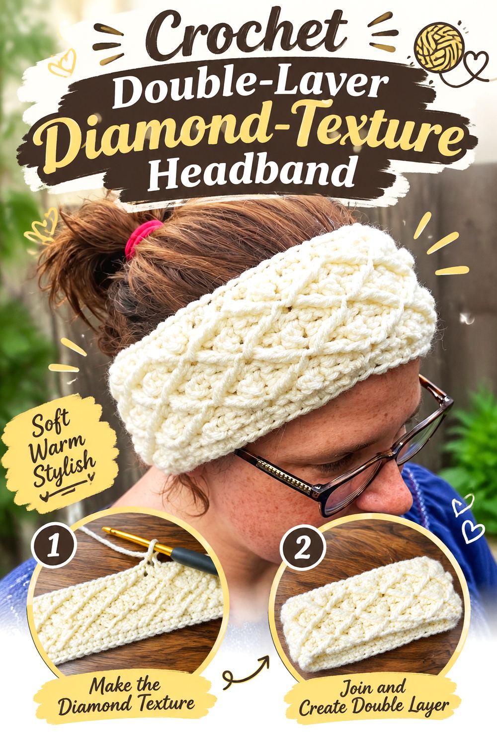 Crochet Double Layer Diamond Texture Headband