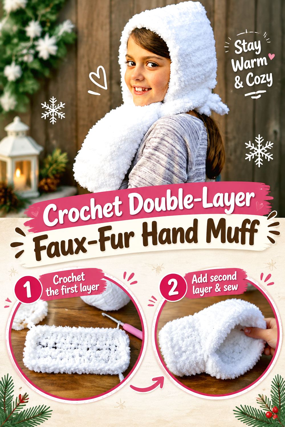 Crochet Double Layer Faux Fur Hand Muff