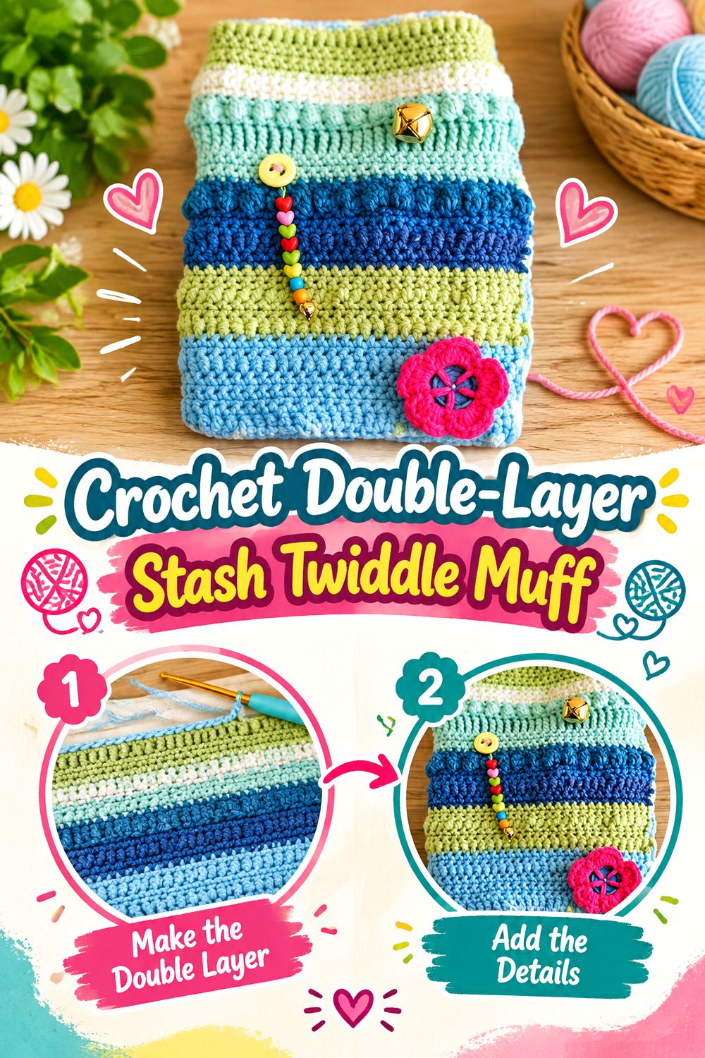 Crochet Double Layer Stash Twiddle Muff