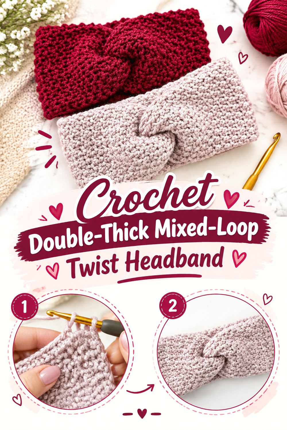 Crochet Double Thick Mixed Loop Twist Headband