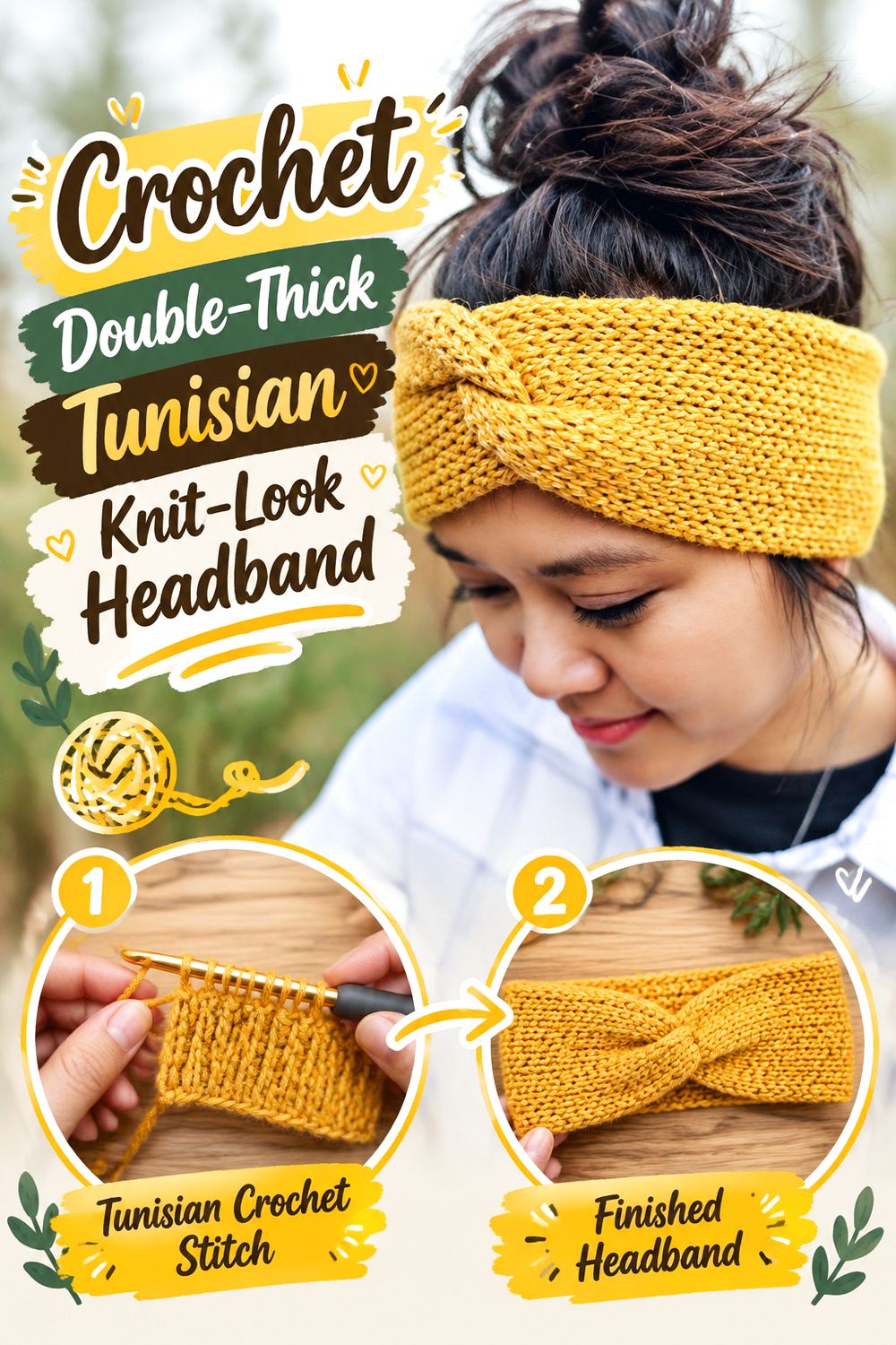 Crochet Double Thick Tunisian Knit Look Headband