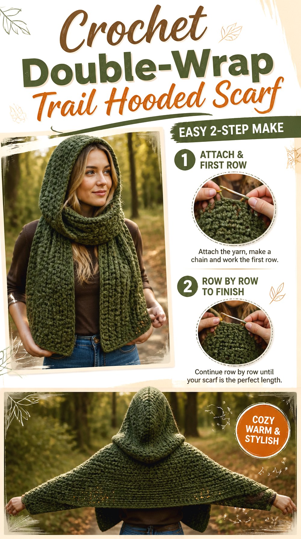 Crochet Double Wrap Trail Hooded Scarf
