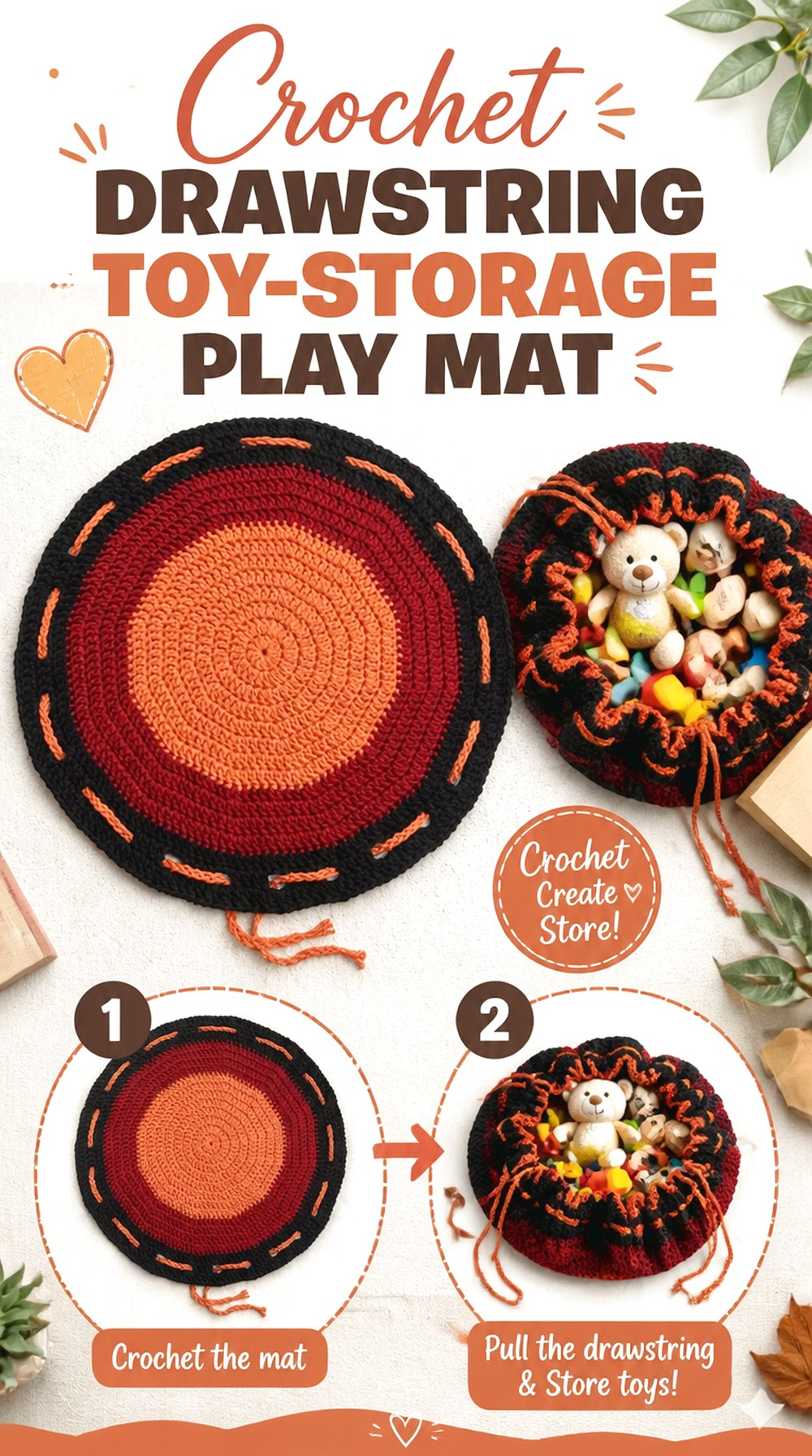 Crochet Drawstring Toy Storage Play Mat