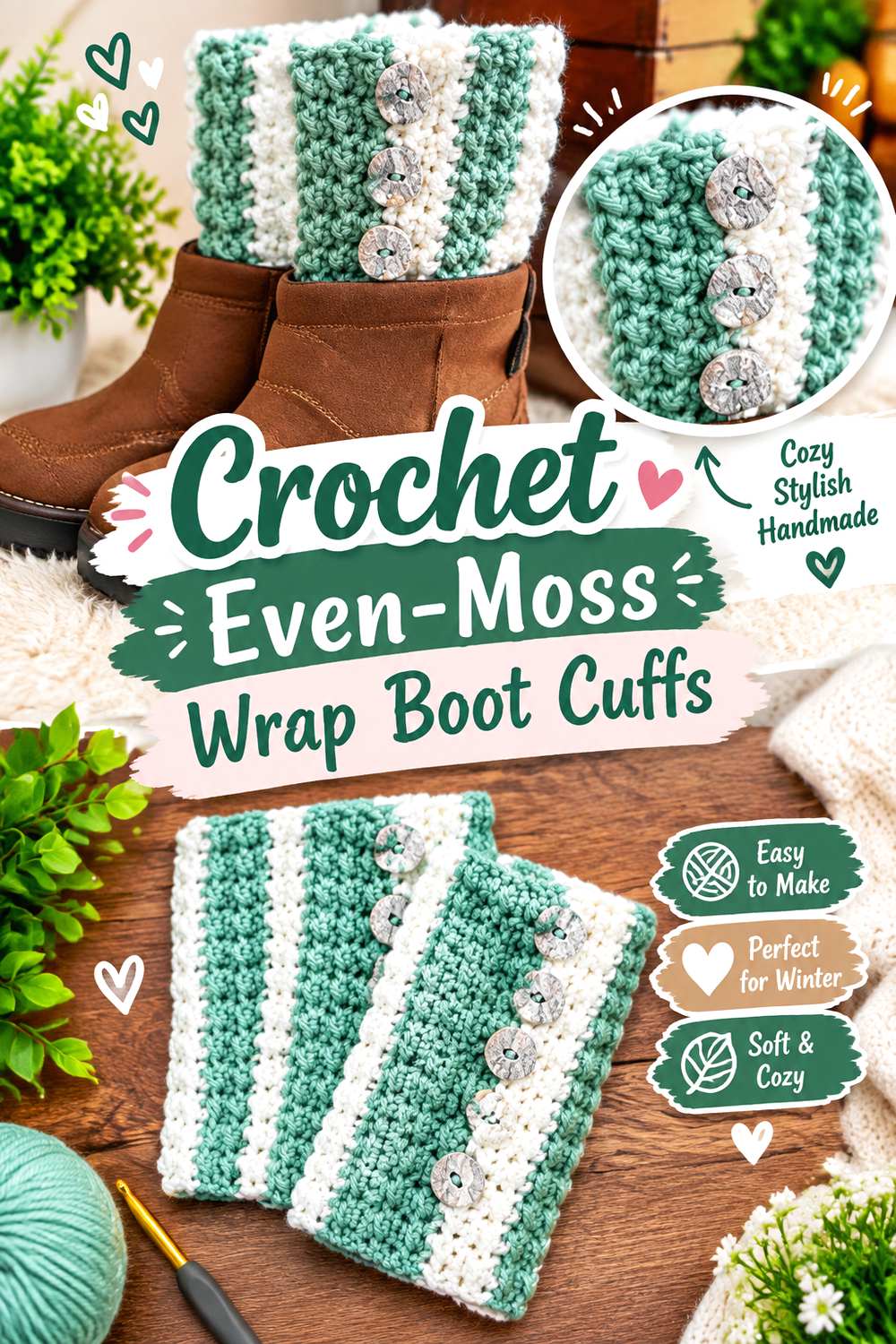 Crochet Even Moss Wrap Boot Cuffs