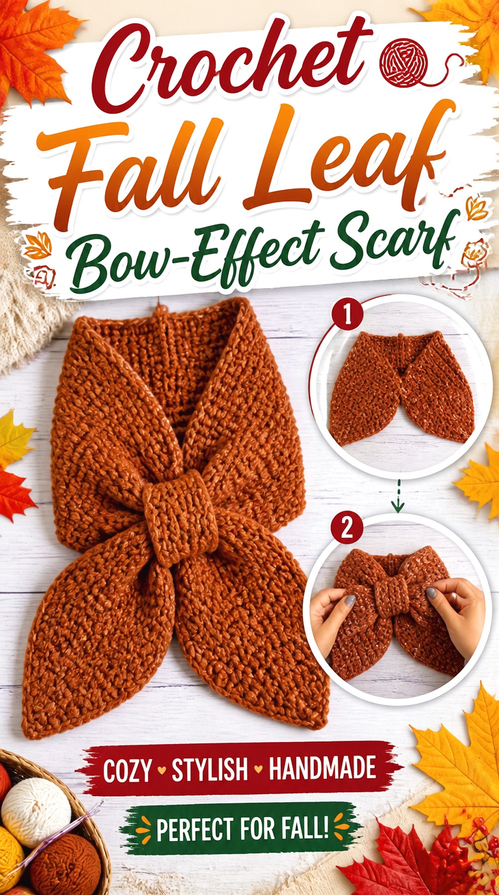 Crochet Fall Leaf Bow Effect Scarf