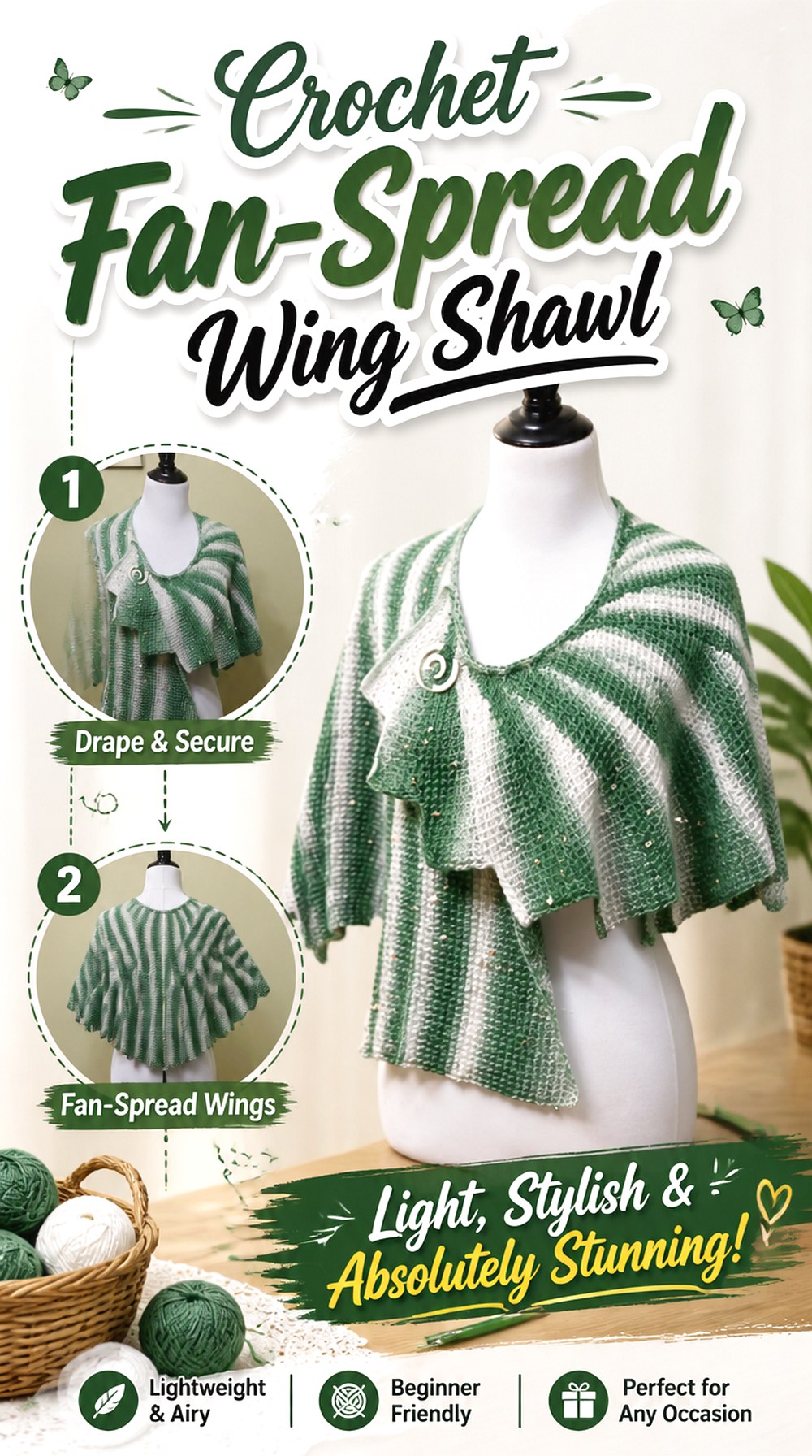 Crochet Fan Spread Wing Shawl