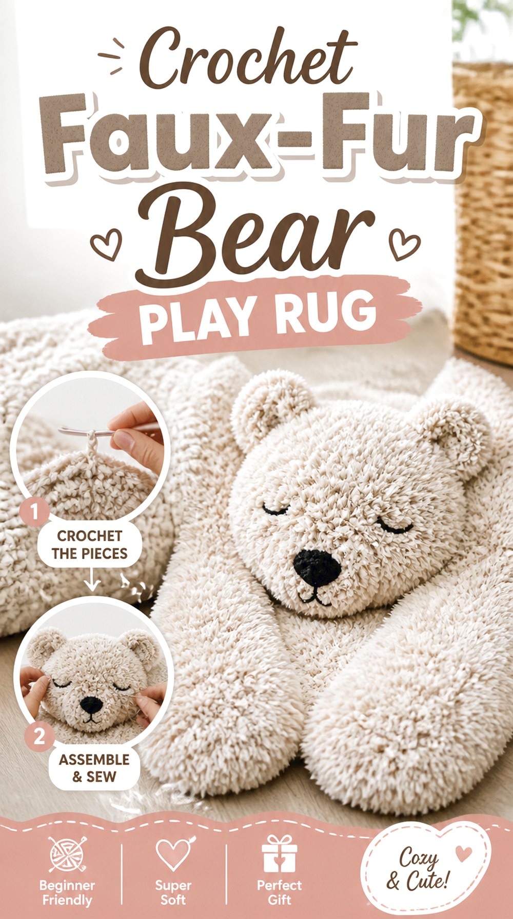 Crochet Faux Fur Bear Play Rug