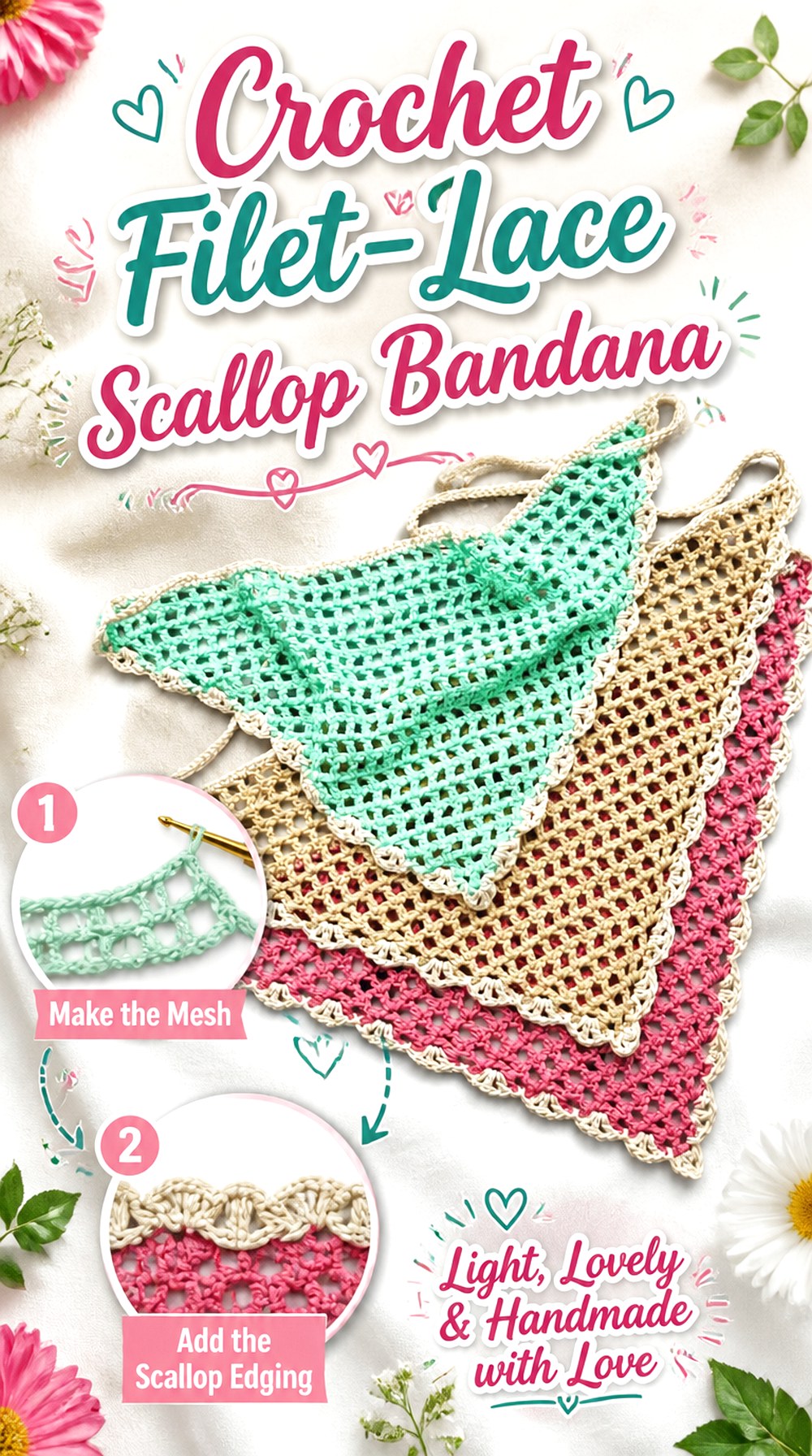 Crochet Filet Lace Scallop Bandana