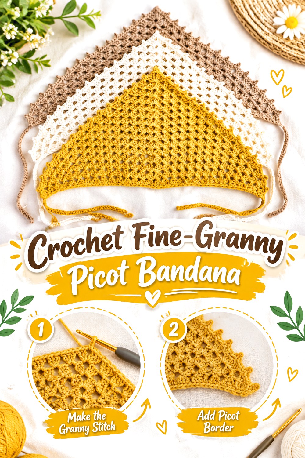 Crochet Fine Granny Picot Bandana