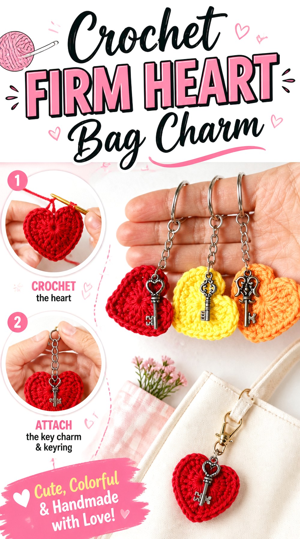 Crochet Firm Heart Bag Charm