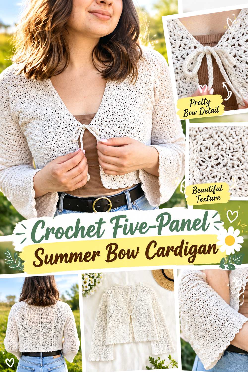 Crochet Five Panel Summer Bow Cardigan