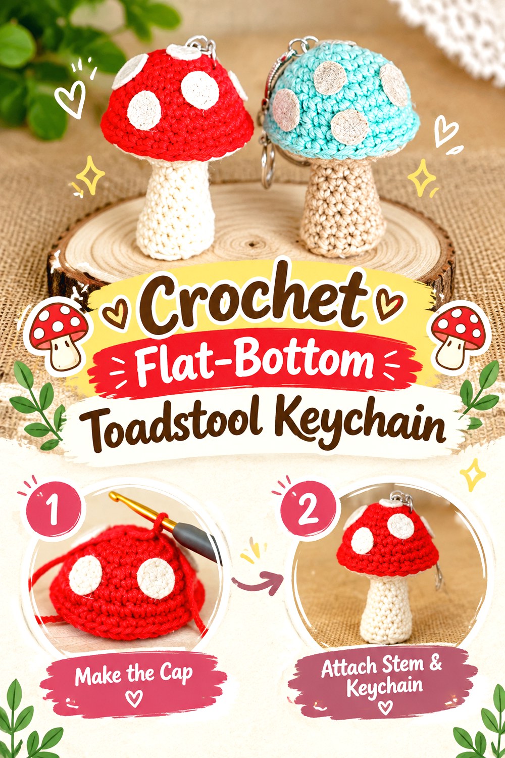 Crochet Flat Bottom Toadstool Keychain