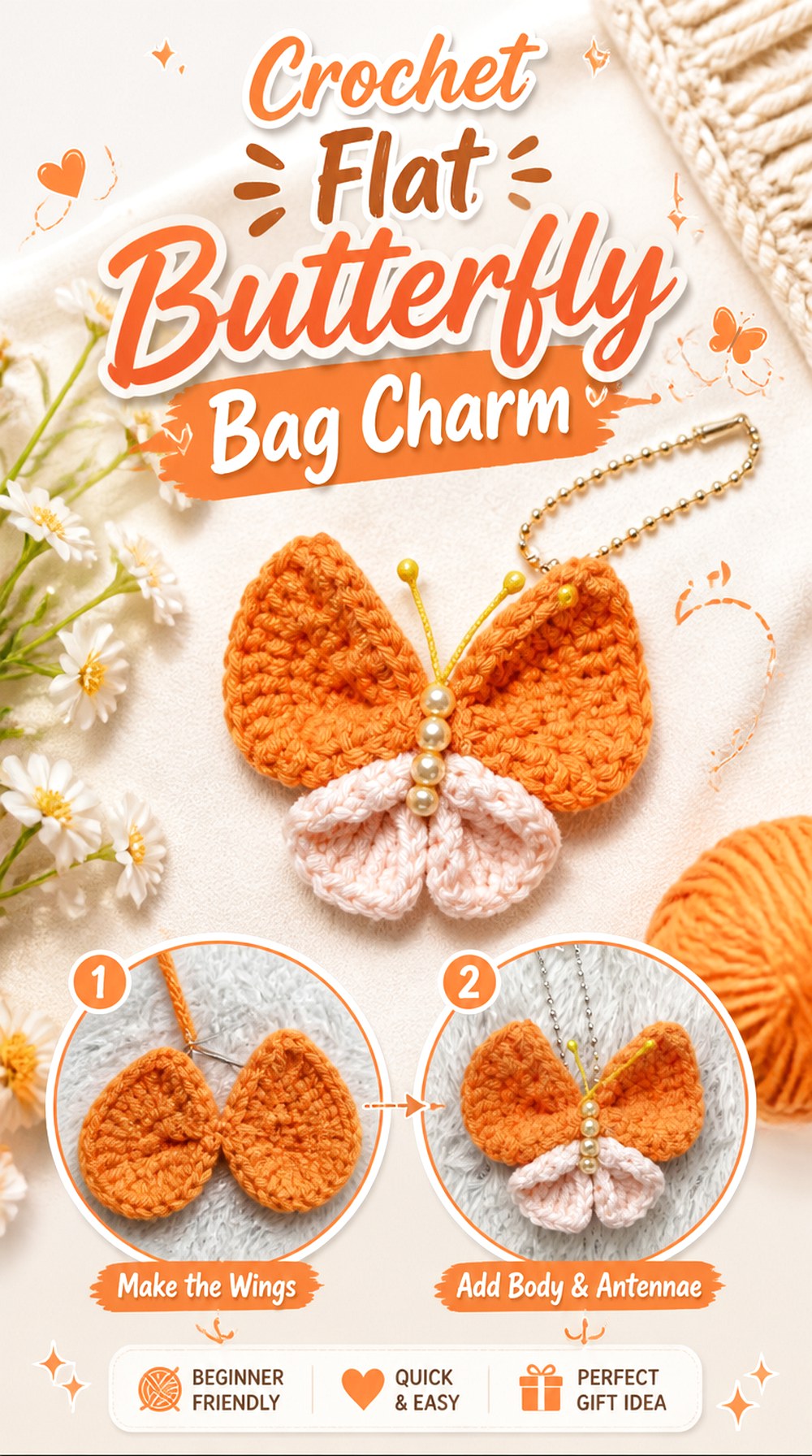 Crochet Flat Butterfly Bag Charm