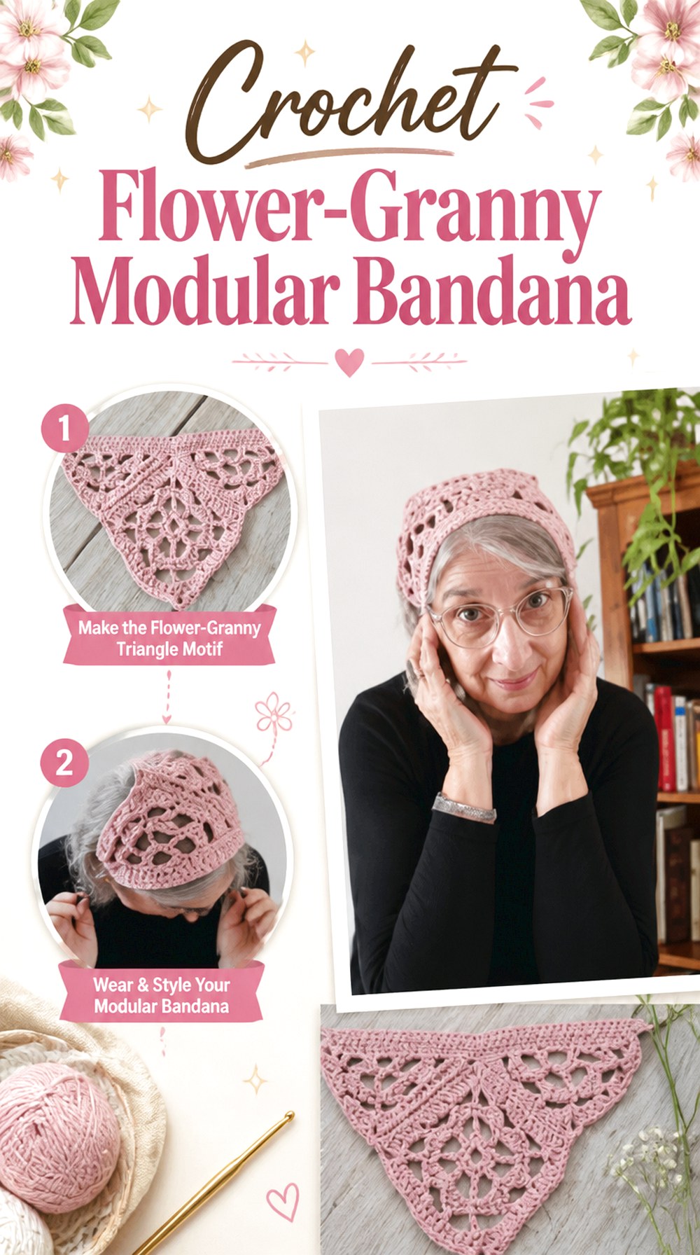 Crochet Flower Granny Modular Bandana