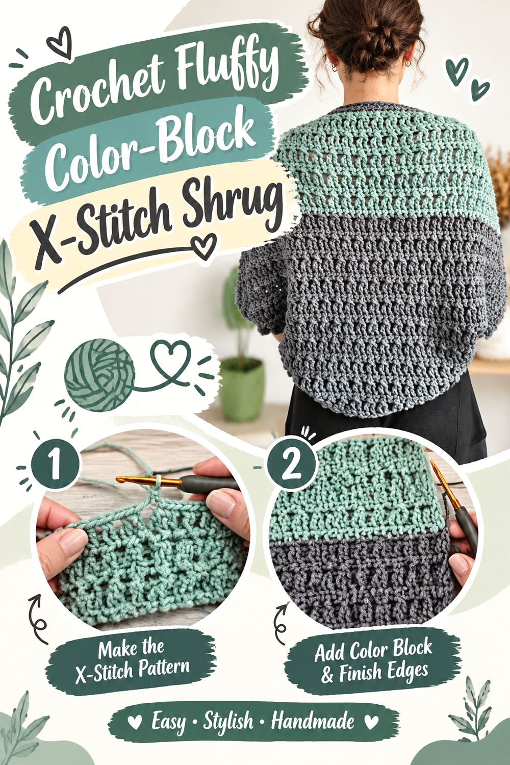 Crochet Fluffy Color Block X Stitch Shrug
