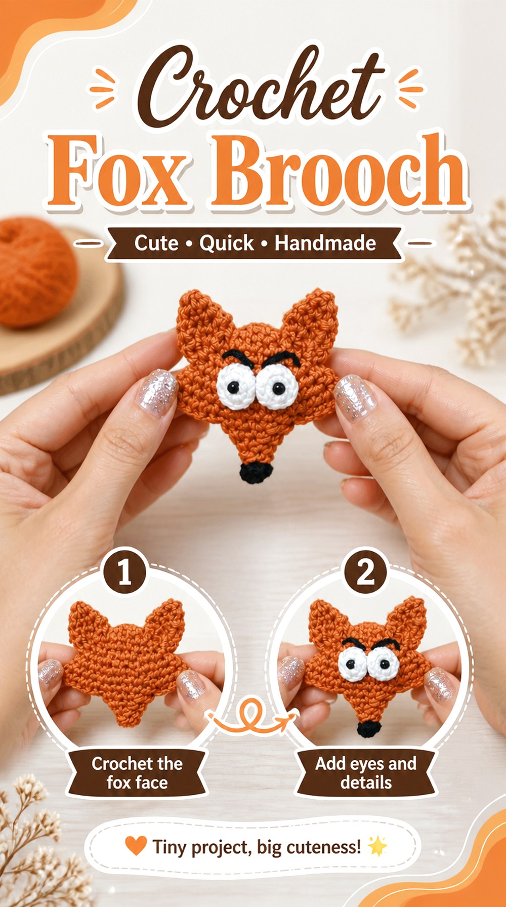 Crochet Fox Brooch