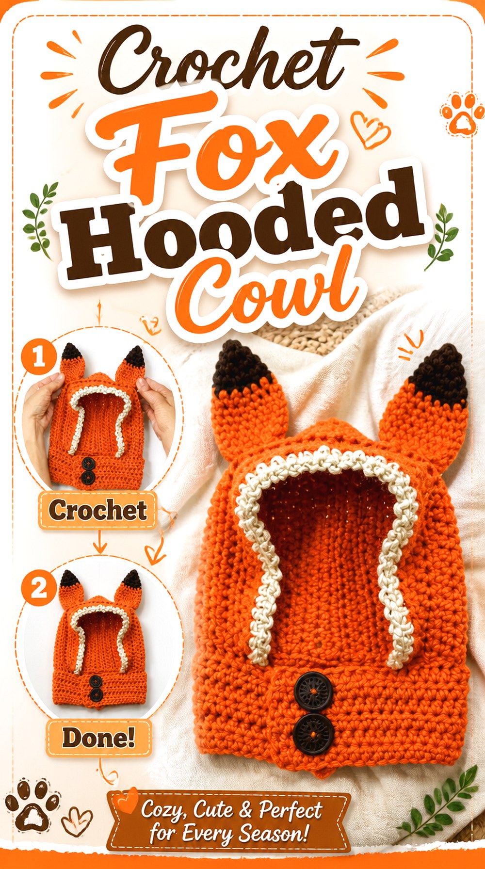 Crochet Fox Hooded Cowl