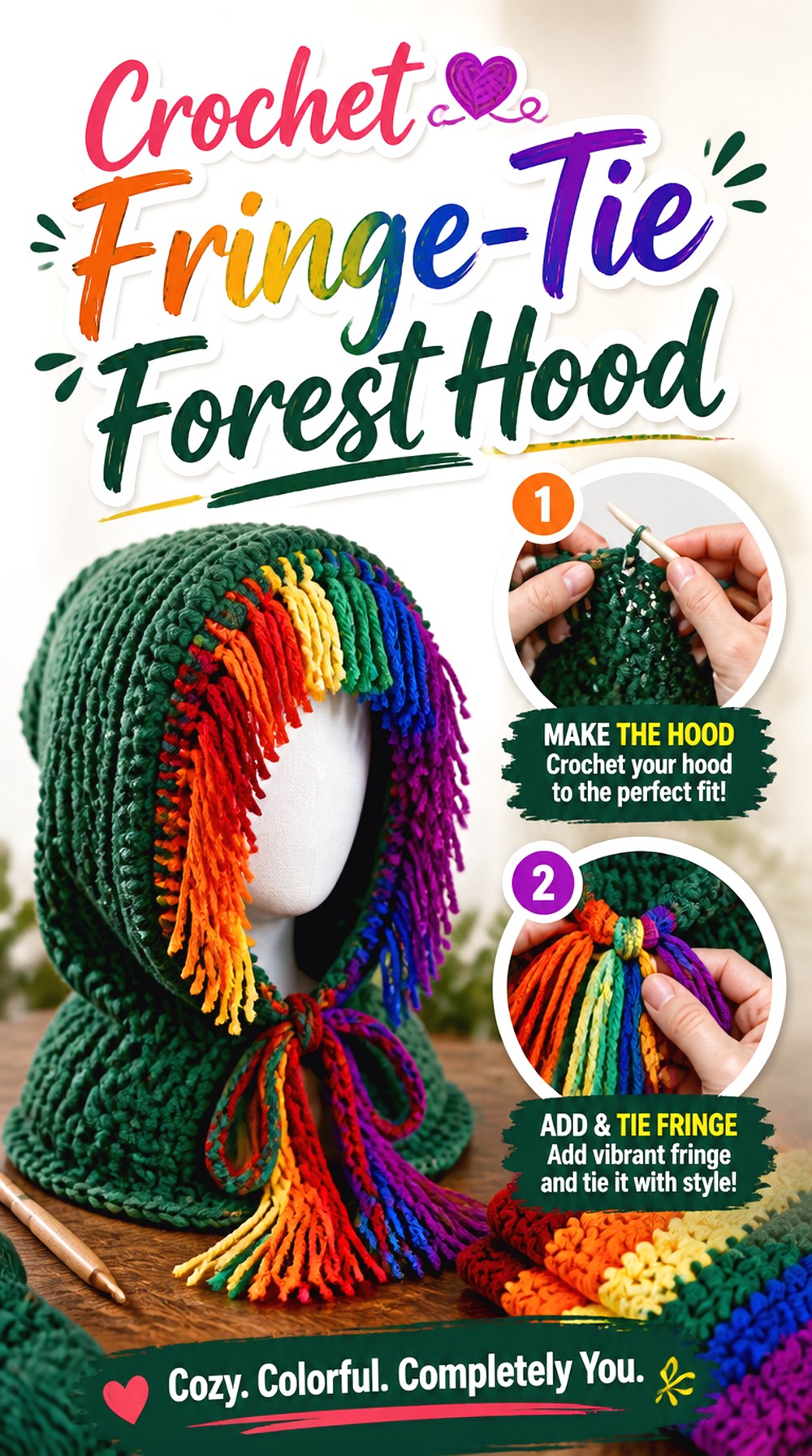Crochet Fringe Tie Forest Hood