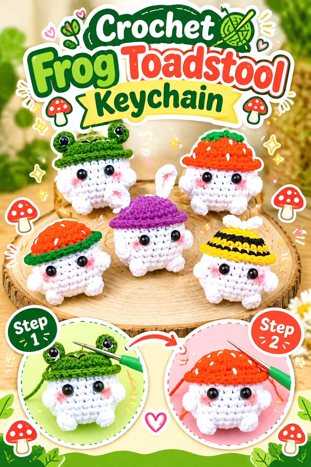 Crochet Frog Toadstool Keychain