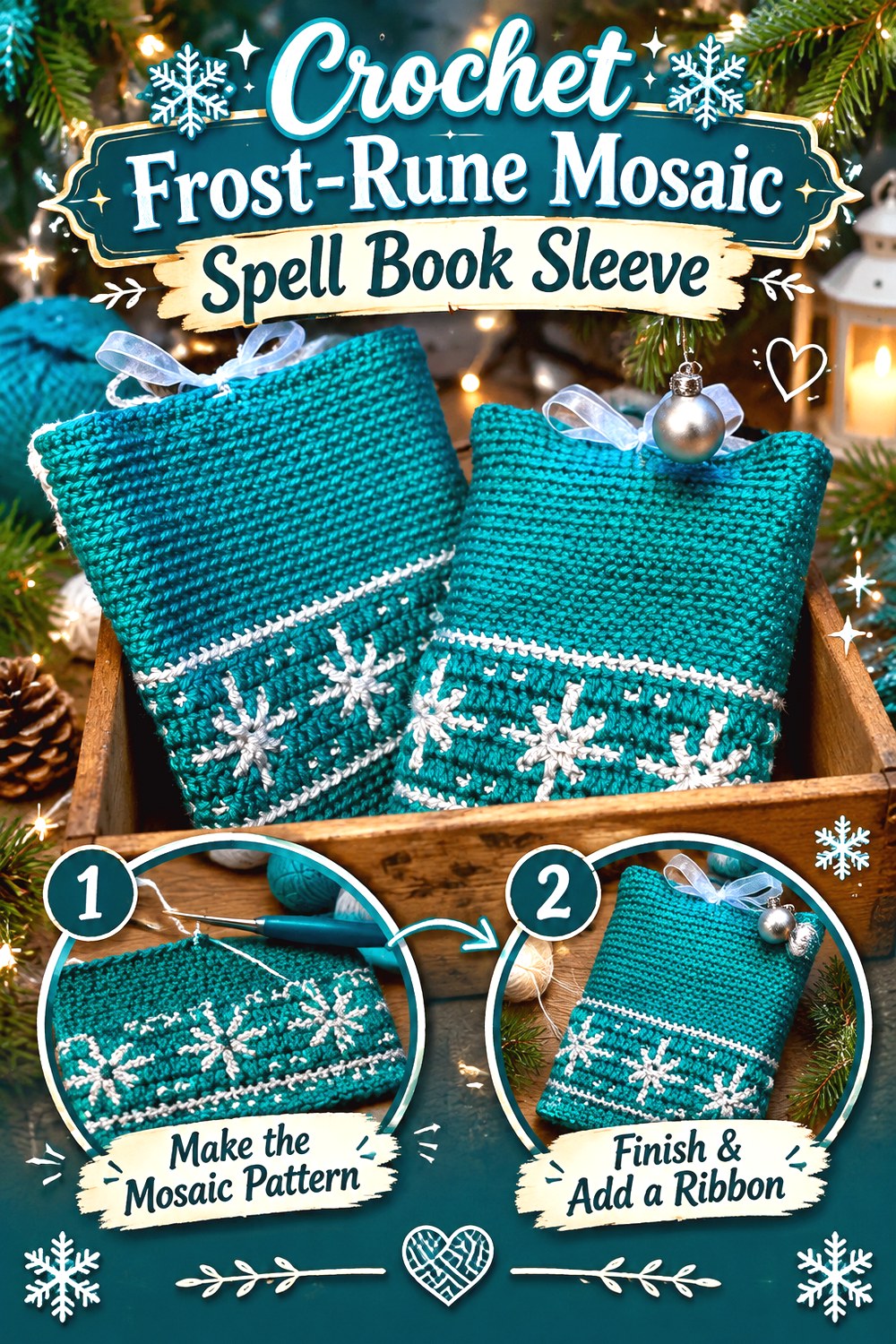 Crochet Frost Rune Mosaic Spell Book Sleeve