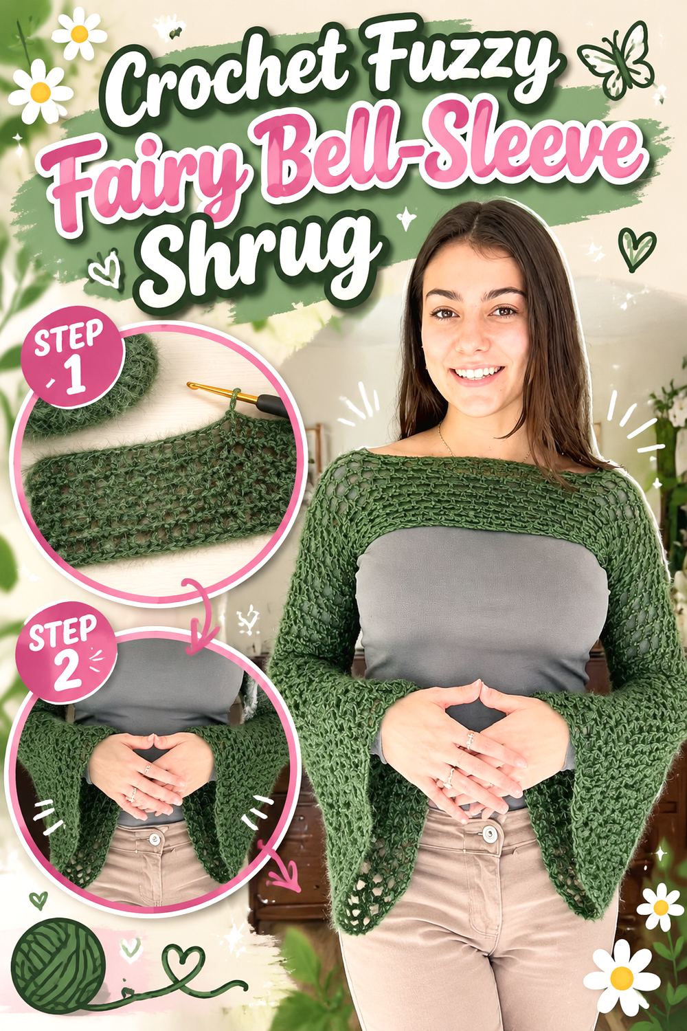 Crochet Fuzzy Fairy Bell Sleeve Shrug