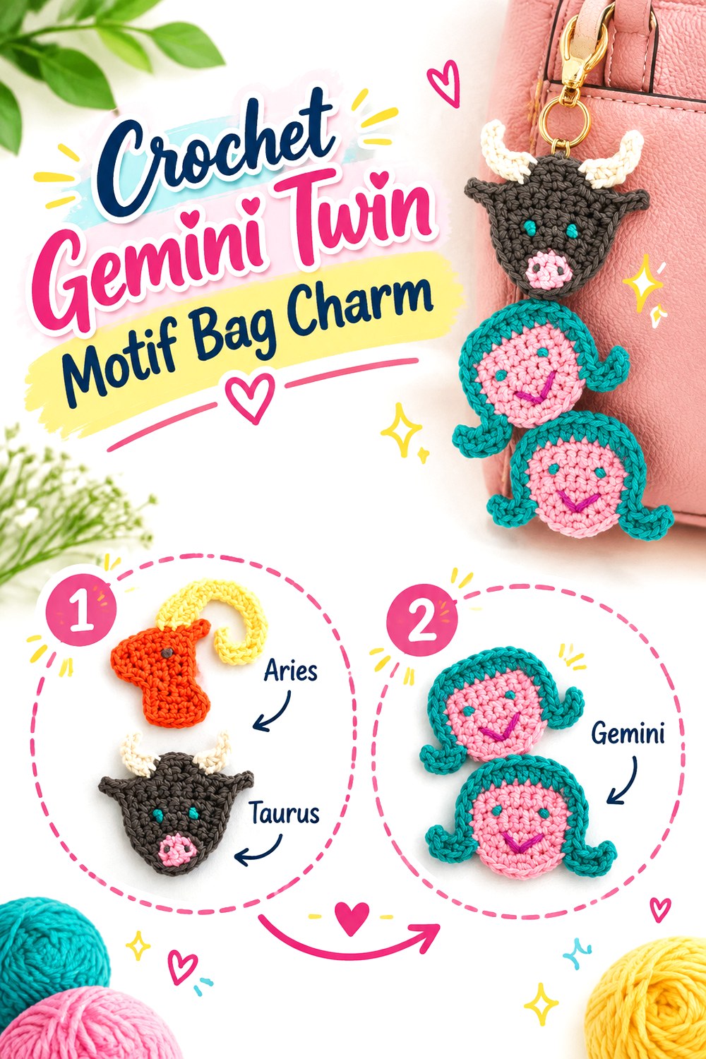 Crochet Gemini Twin Motif Bag Charm