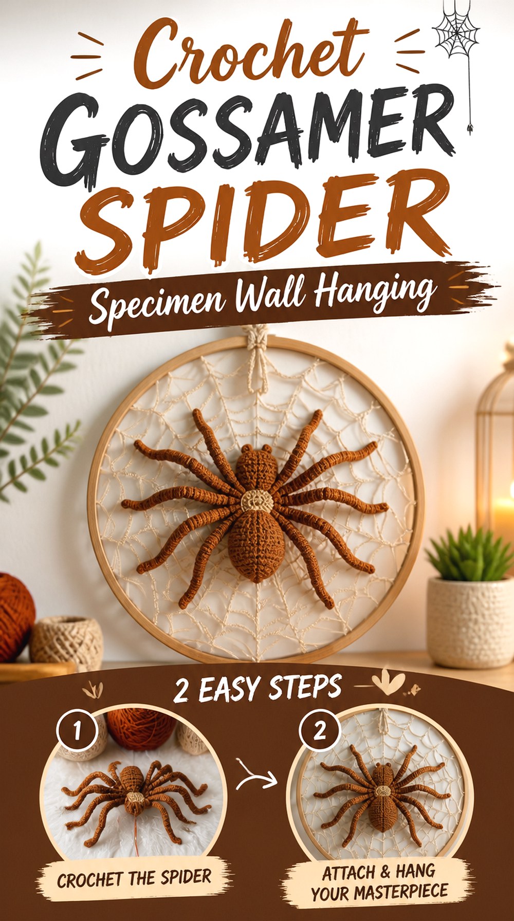 Crochet Gossamer Spider Specimen Wall Hanging