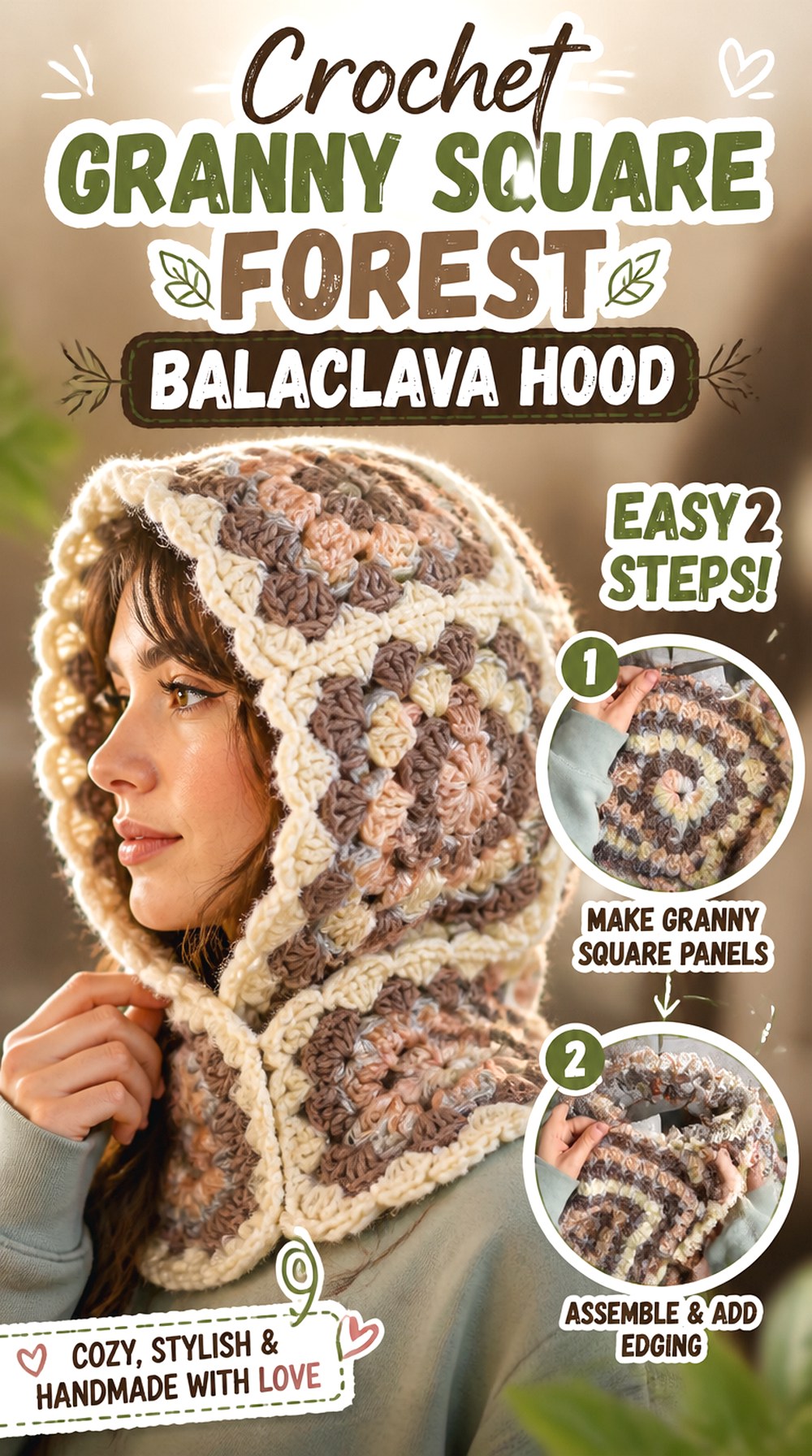 Crochet Granny Square Forest Balaclava Hood