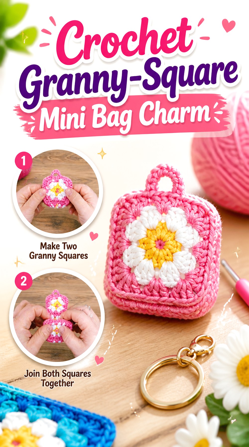 Crochet Granny Square Mini Bag Charm