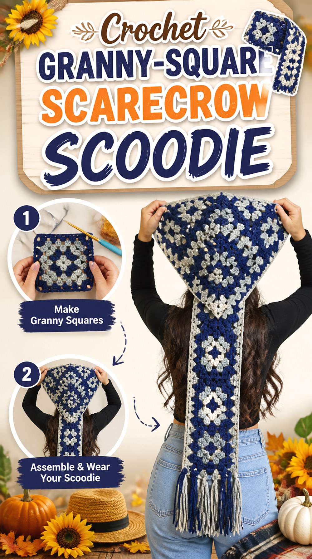 Crochet Granny Square Scarecrow Scoodie