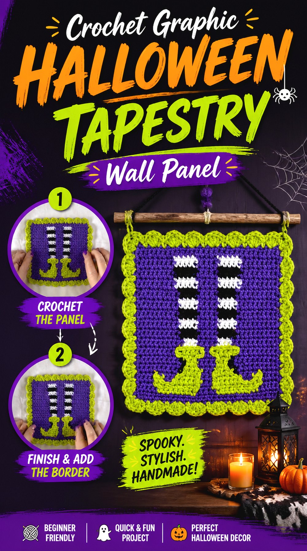 Crochet Graphic Halloween Tapestry Wall Panel