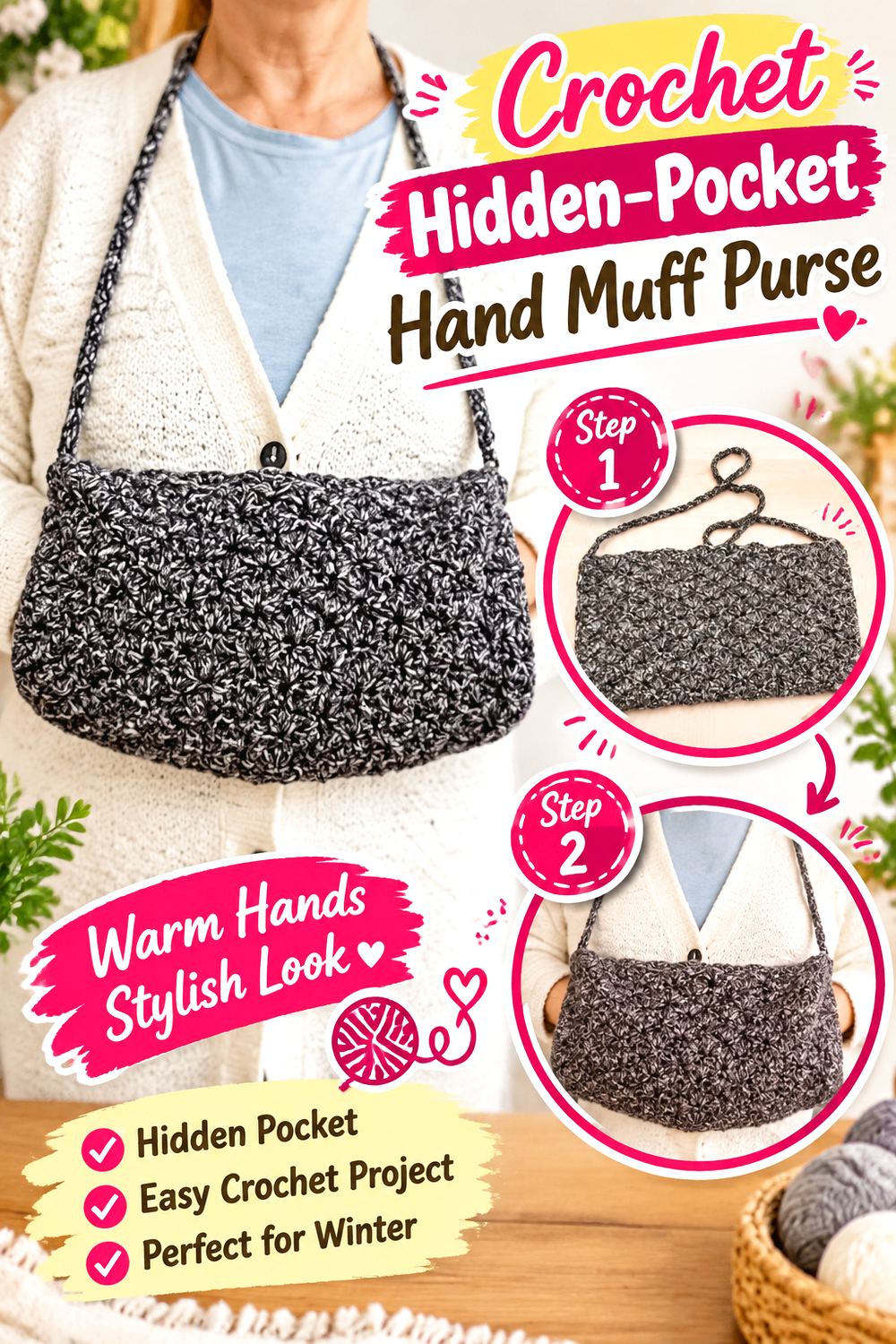 Crochet Hidden Pocket Hand Muff Purse