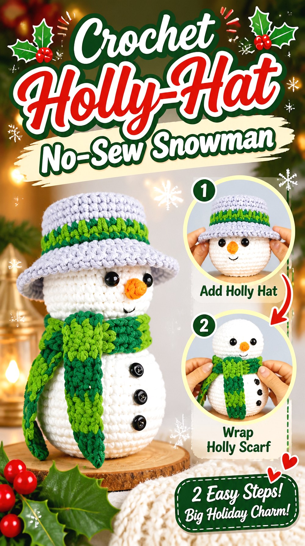 Crochet Holly Hat No Sew Snowman