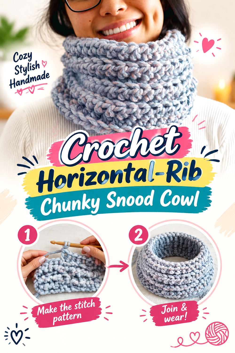 Crochet Horizontal Rib Chunky Snood Cowl