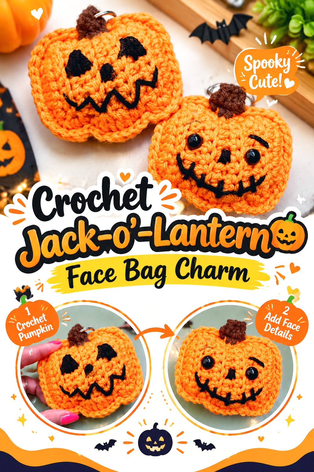 Crochet Jack o’ Lantern Face Bag Charm