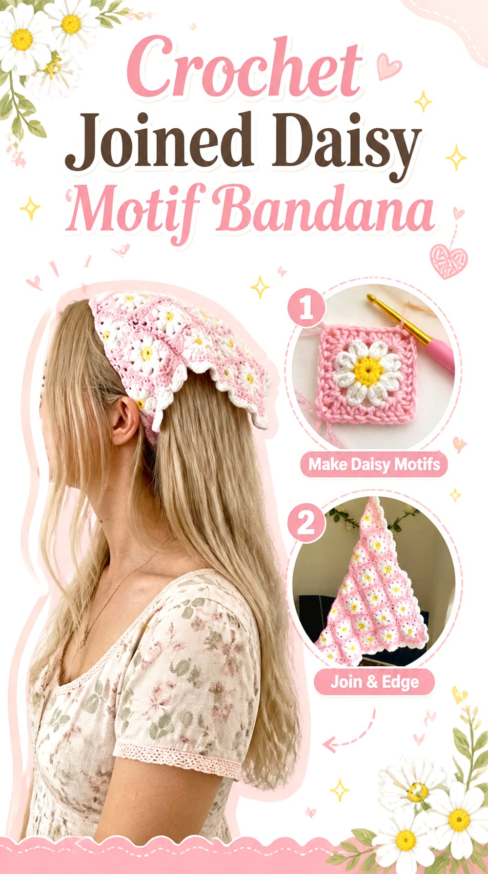 Crochet Joined Daisy Motif Bandana